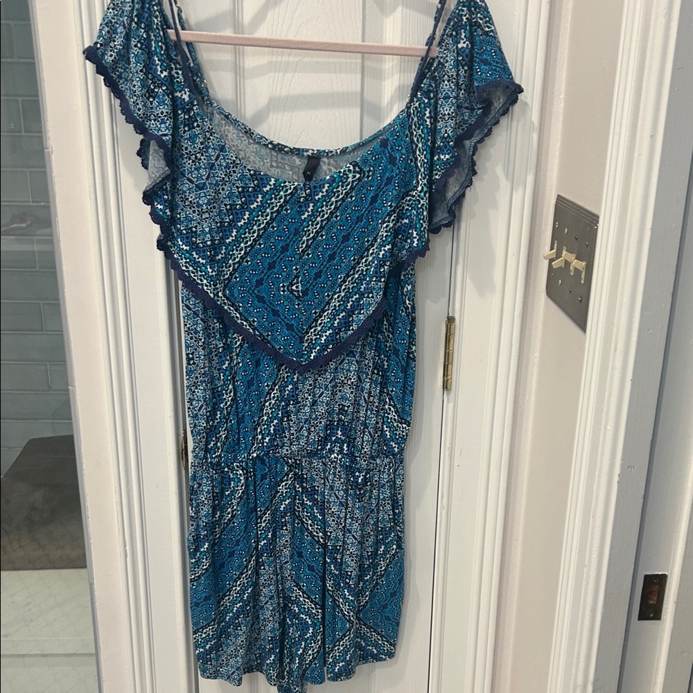 Jessica Simpson Blue Patterned Jumpsuit
